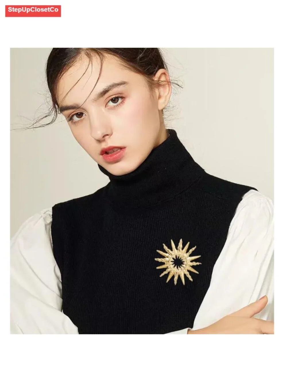 Vintage Gold Plated Sunflower Brooch Pin Elegant Lapel for Dress Suit Hat